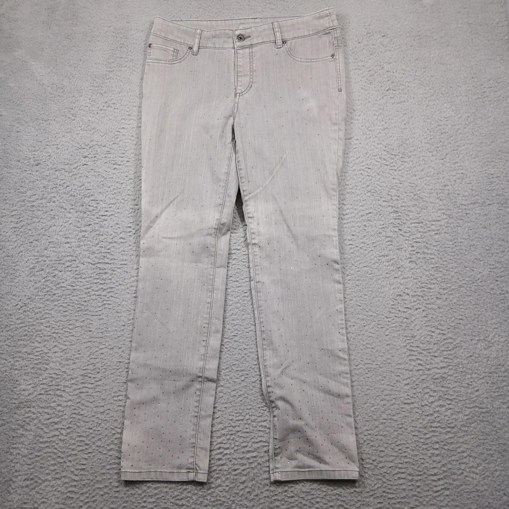 Chico's Platinum‎ Denim Jeans Women's Size 16 Gray Studded Straight Leg Pants